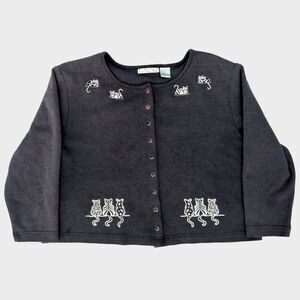 Vintage Keneth Too! Cat Cardigan Sweater Womens L Petite Cottagecore Grandmacore